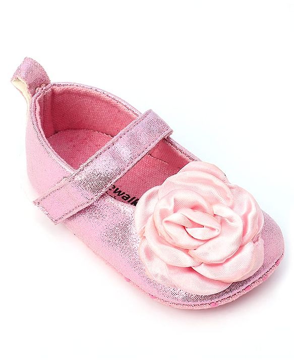 Cute Walk by Babyhug Velcro Closure Booties with Floral Applique - Pink