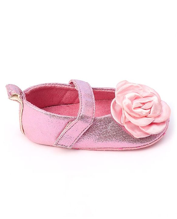 Cute Walk by Babyhug Velcro Closure Booties with Floral Applique - Pink