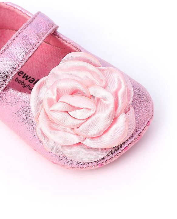 Cute Walk by Babyhug Velcro Closure Booties with Floral Applique - Pink