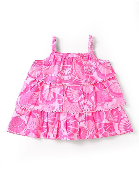 Babyhug Single Jersey Singlet Sleeves Top & Shorts Set with Print - Dark Pink