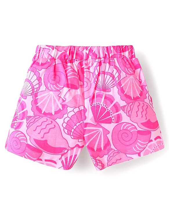 Babyhug Single Jersey Singlet Sleeves Top & Shorts Set with Print - Dark Pink