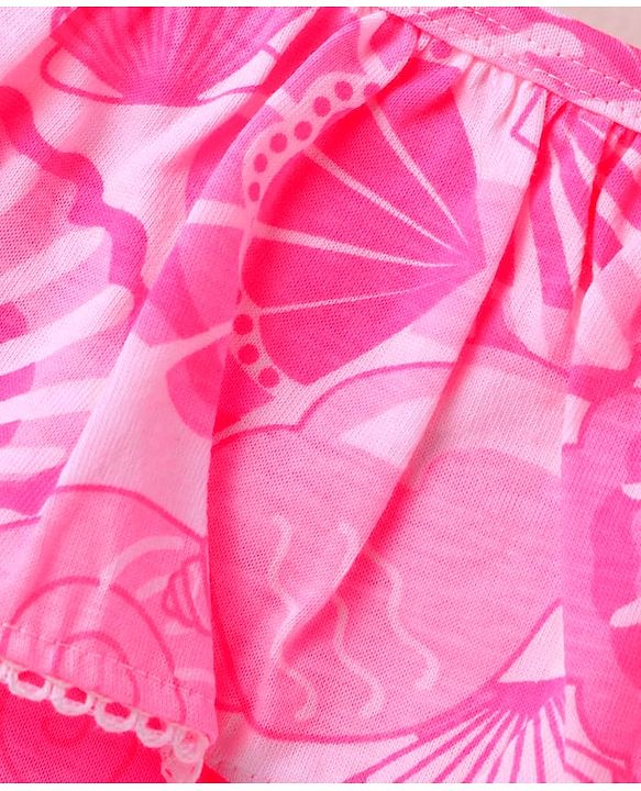 Babyhug Single Jersey Singlet Sleeves Top & Shorts Set with Print - Dark Pink