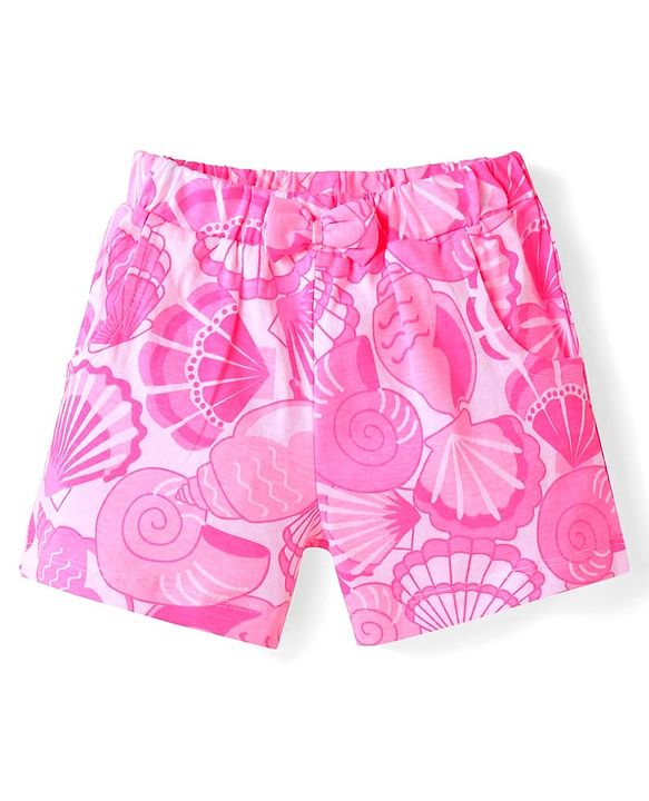 Babyhug Single Jersey Singlet Sleeves Top & Shorts Set with Print - Dark Pink