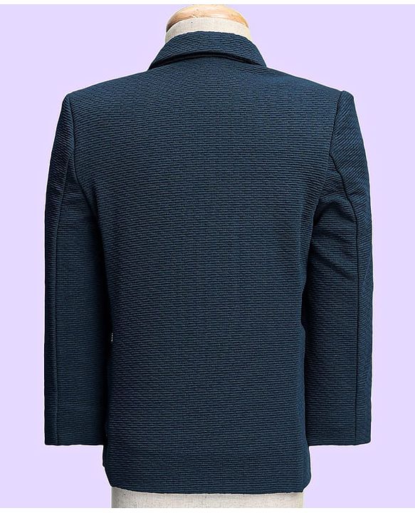 Babyhug Knit Full Sleeves Solid 3 Piece Party Suit With Bow - Navy Blue