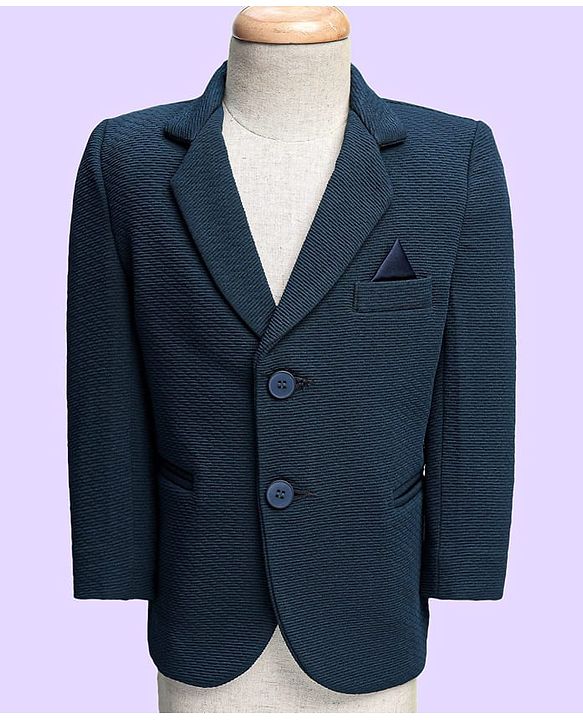 Babyhug Knit Full Sleeves Solid 3 Piece Party Suit With Bow - Navy Blue