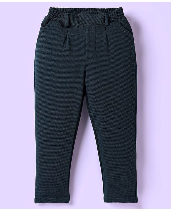 Babyhug Knit Full Sleeves Solid 3 Piece Party Suit With Bow - Navy Blue