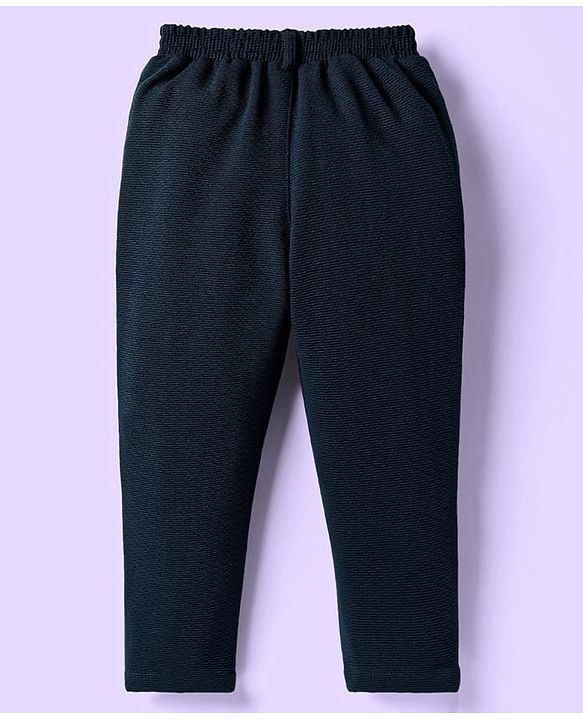 Babyhug Knit Full Sleeves Solid 3 Piece Party Suit With Bow - Navy Blue