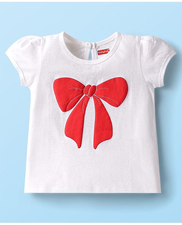 Babyhug Cotton Knit Half Sleeves T-Shirts with Polka Dots & Bow Print Pack of 3 - Red Navy Blue & White