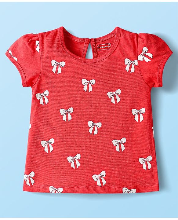 Babyhug Cotton Knit Half Sleeves T-Shirts with Polka Dots & Bow Print Pack of 3 - Red Navy Blue & White
