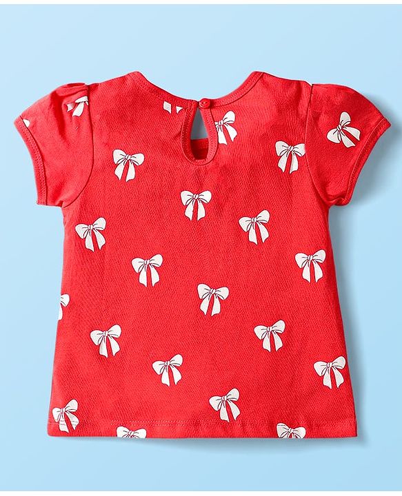 Babyhug Cotton Knit Half Sleeves T-Shirts with Polka Dots & Bow Print Pack of 3 - Red Navy Blue & White