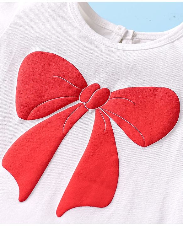 Babyhug Cotton Knit Half Sleeves T-Shirts with Polka Dots & Bow Print Pack of 3 - Red Navy Blue & White