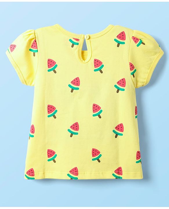 Babyhug Cotton Knit Half Sleeves T-Shirts With Tropical Print  Pack Of 3 -Yellow &  Pink