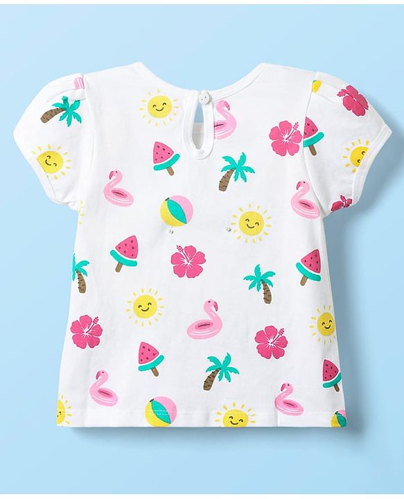 Babyhug Cotton Knit Half Sleeves T-Shirts With Tropical Print  Pack Of 3 -Yellow &  Pink