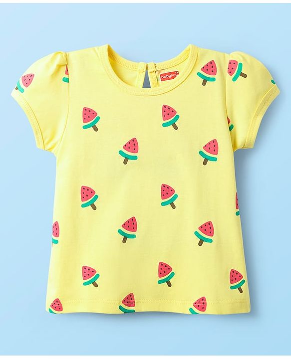 Babyhug Cotton Knit Half Sleeves T-Shirts With Tropical Print  Pack Of 3 -Yellow &  Pink