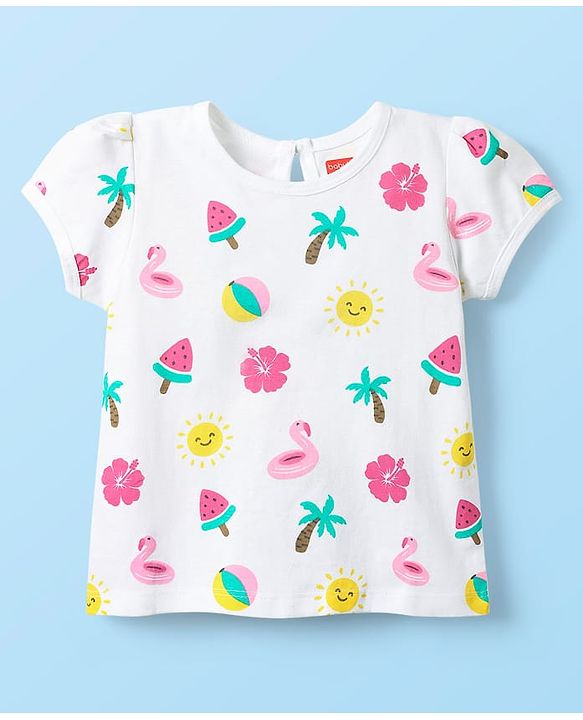 Babyhug Cotton Knit Half Sleeves T-Shirts With Tropical Print  Pack Of 3 -Yellow &  Pink