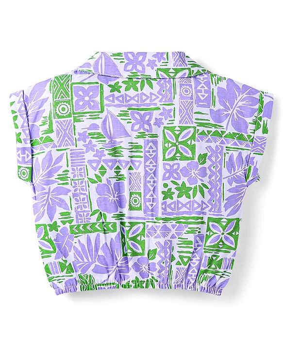 Babyhug 100% Cotton Single Jersey Knit Half Sleeves Co-ords Top & Shorts Set with Tropical Theme Print - Lavender