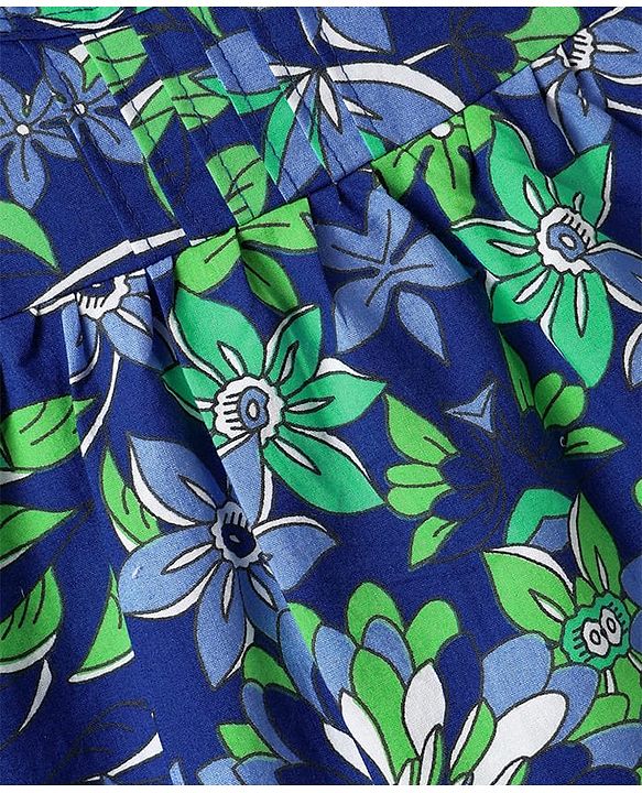 Babyhug Cotton Woven Half Frill Sleeves Floral Printed Top & Shorts Set - White & Blue