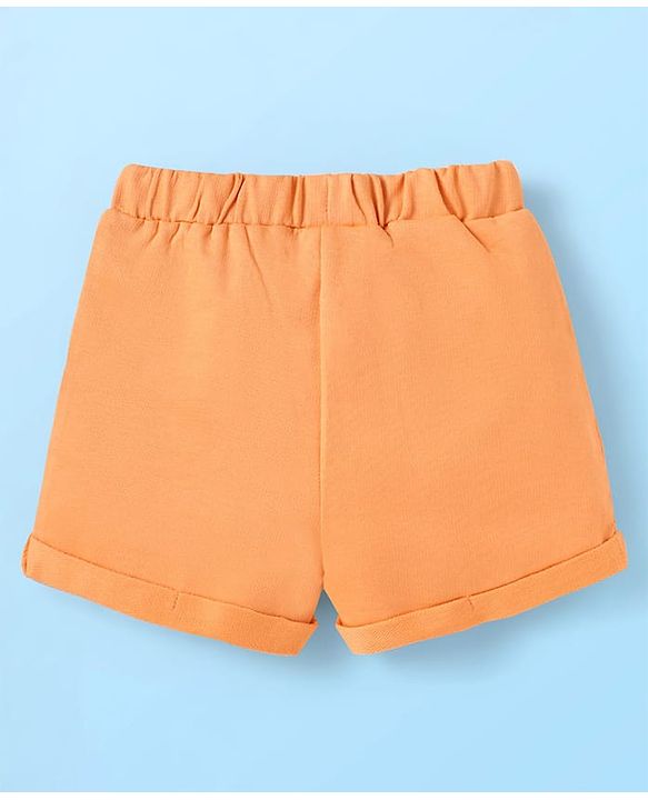 Babyhug Single Jersey Knit Sleeveless Collared Top & Shorts with Stripes & Knot Detailing - Orange