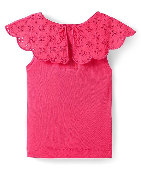 Babyhug Cotton Knit Cap Sleeves Top & Skirt With Floral Print - Dark Pink