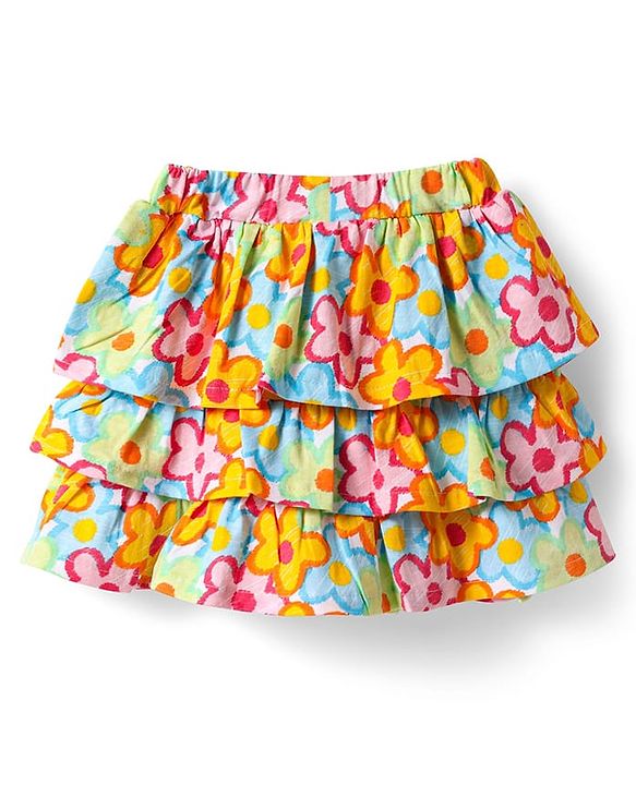 Babyhug Cotton Knit Cap Sleeves Top & Skirt With Floral Print - Dark Pink