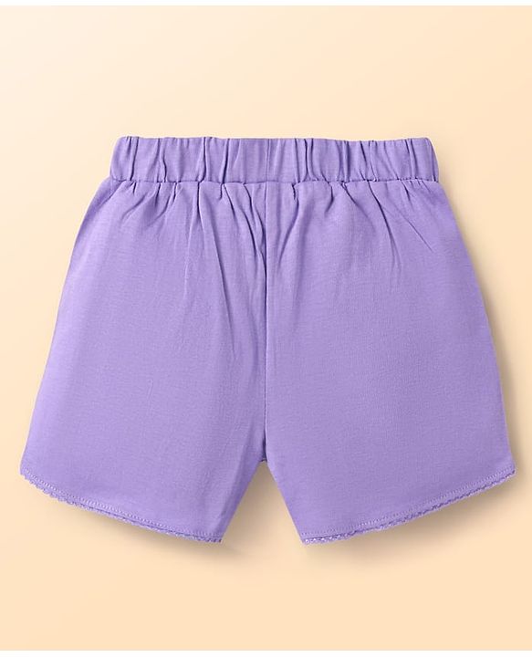 Babyhug Single Jersey Knit Sleeveless Top & Shorts Set with Floral Print - Purple & White