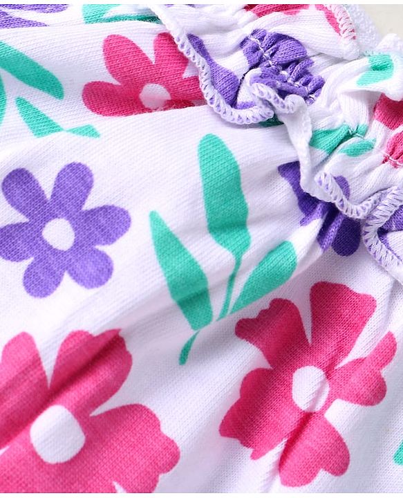 Babyhug Single Jersey Knit Sleeveless Top & Shorts Set with Floral Print - Purple & White