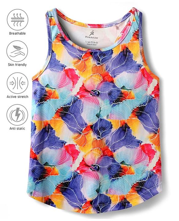 Pine Active Knit Sleeveless Tank T-Shirt With Floral Print - Multicolor