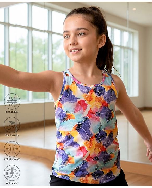 Pine Active Knit Sleeveless Tank T-Shirt With Floral Print - Multicolor