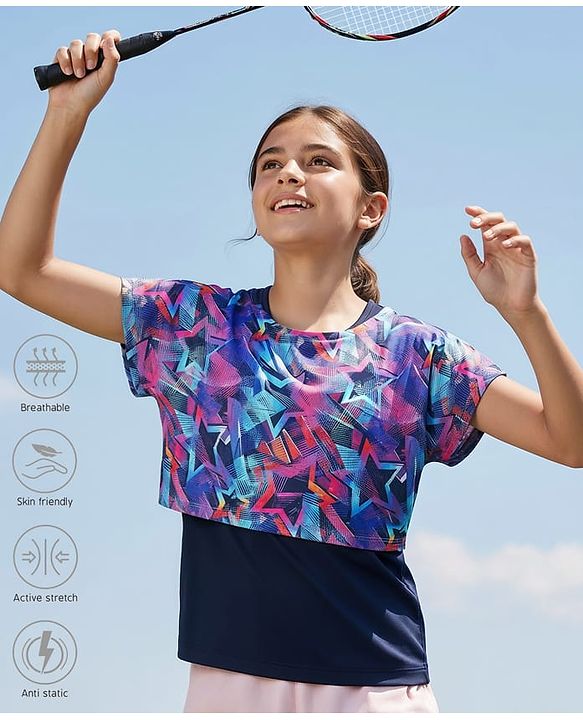 Pine Active Knit Half Sleeves Super Stretch Printed Crop Top with Vest - Multicolor