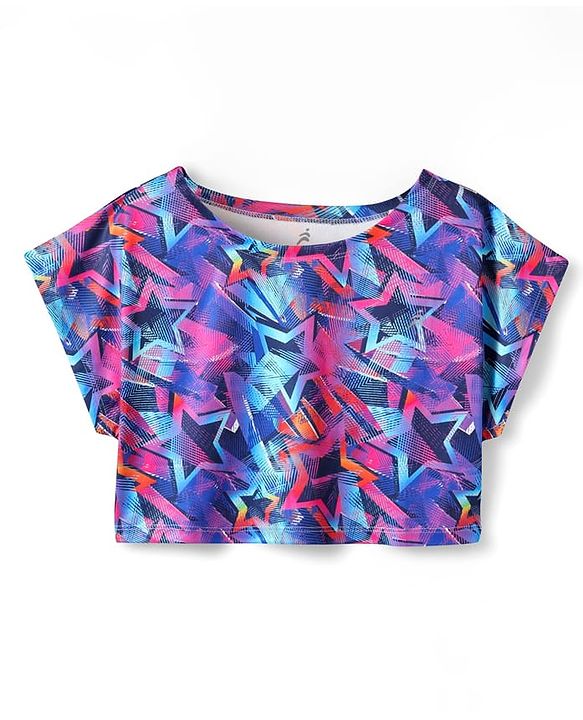 Pine Active Knit Half Sleeves Super Stretch Printed Crop Top with Vest - Multicolor
