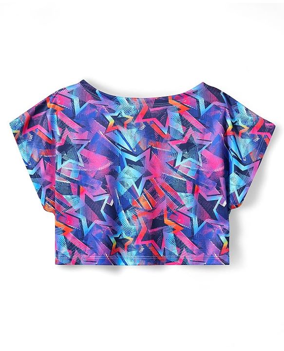 Pine Active Knit Half Sleeves Super Stretch Printed Crop Top with Vest - Multicolor