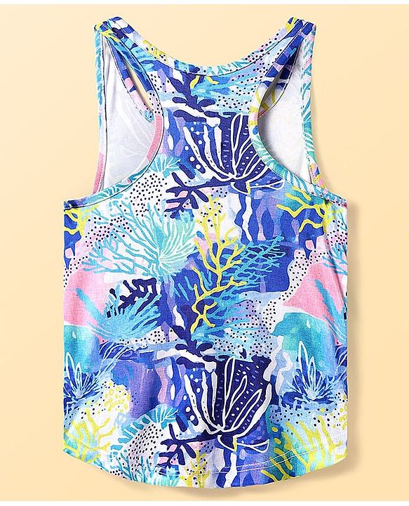 Pine Active Sleeveless T-Shirt with Abstract Print - Blue & Pink
