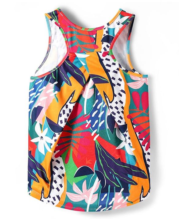 Pine Active Knit Sleeveless T-Shirt with Tropical Theme Print - Multicolor