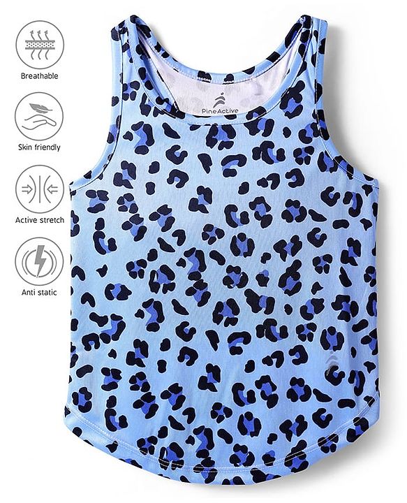 Pine Active Knit Sleeveless T-Shirt with Leaped Print - Light Blue