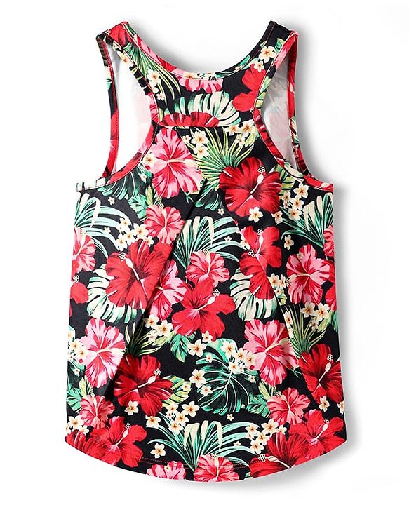 Pine Active Knit Sleeveless Tank T-Shirt with Floral Print - Black