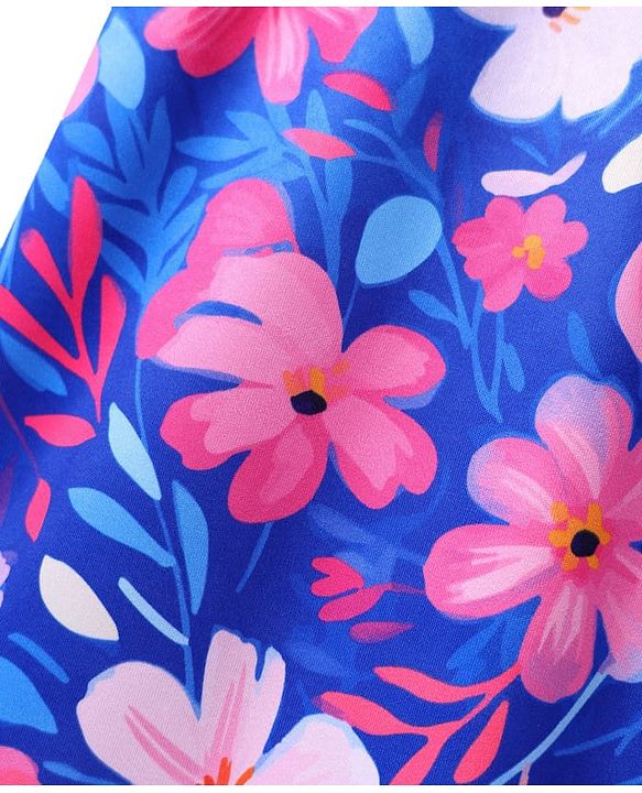 Pine Active Knit Half Sleeves T-Shirt with Floral Print - Blue