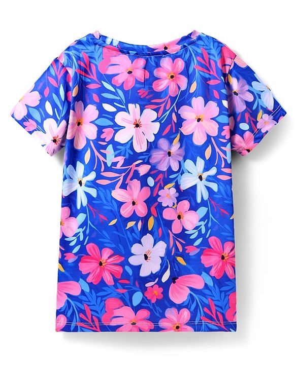 Pine Active Knit Half Sleeves T-Shirt with Floral Print - Blue