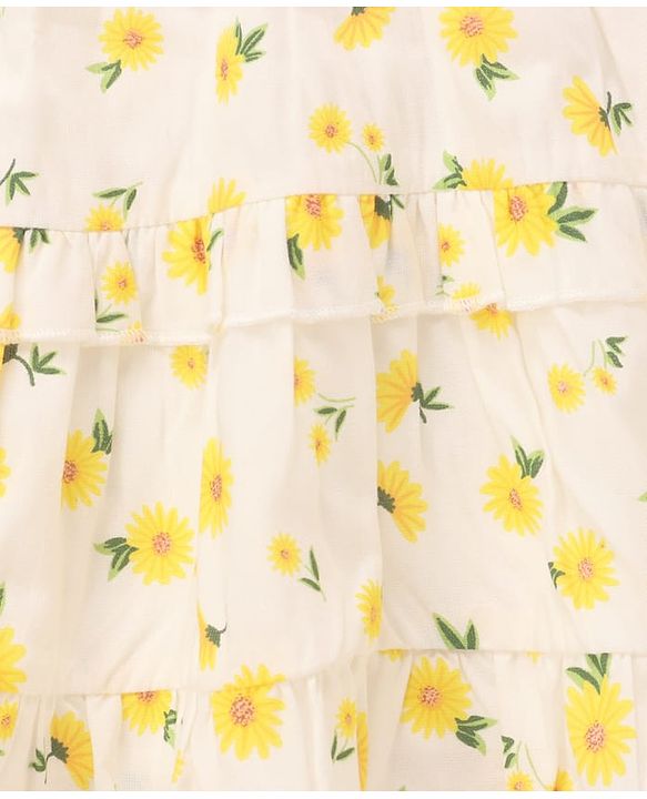 Babyhug Cotton Woven Frill Sleeves Frock With Floral Print - White