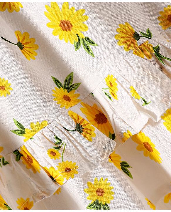 Babyhug Cotton Woven Frill Sleeves Frock With Floral Print - White