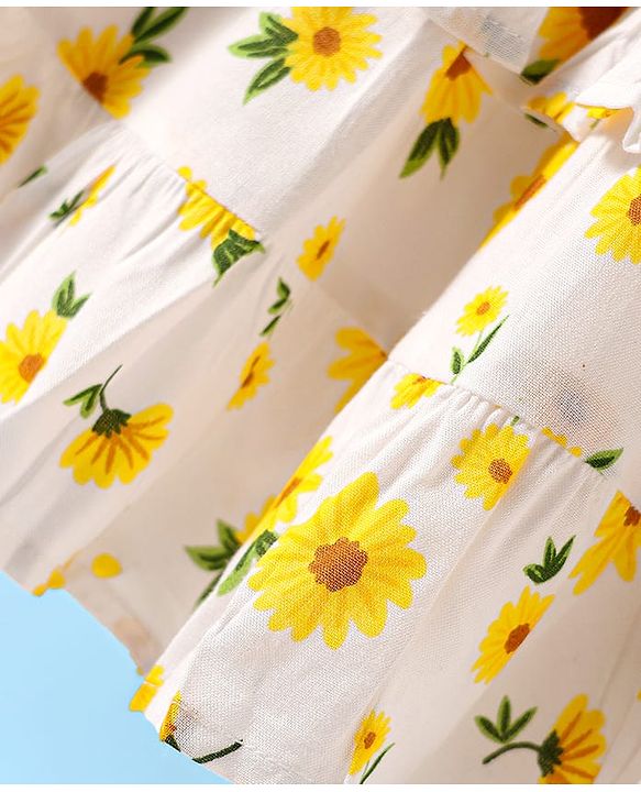 Babyhug Cotton Woven Frill Sleeves Frock With Floral Print - White