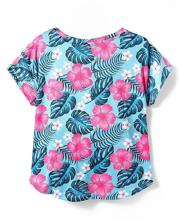 Pine Active Knit Half Sleeves T-Shirt With Floral Print - Light Blue