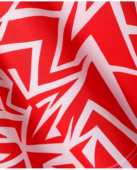 Pine Active Knit Half Sleeves T-Shirt With Abstract Print - Red & White