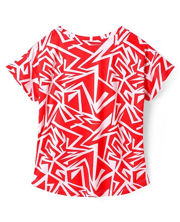 Pine Active Knit Half Sleeves T-Shirt With Abstract Print - Red & White