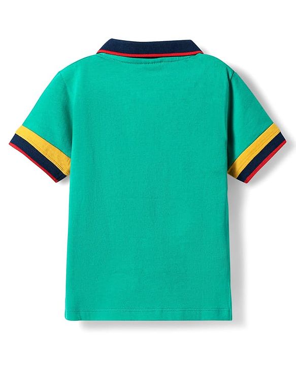 Babyhug Cotton Knit Half Sleeves Cut & Sew Polo T-Shirt With Stripes - Yellow & Red