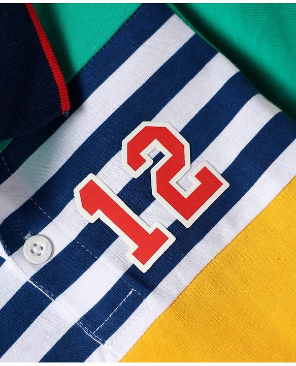Babyhug Cotton Knit Half Sleeves Cut & Sew Polo T-Shirt With Stripes - Yellow & Red