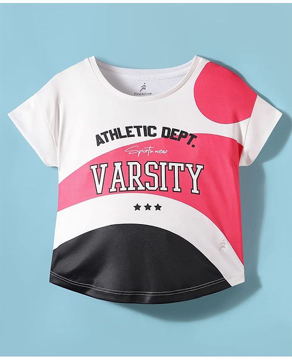 Pine Active Knit Half Sleeves T-Shirt With Text Print - White