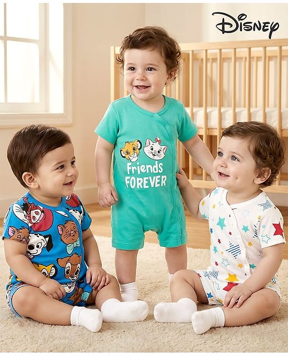 Babyhug Disney Knitted Half Sleeves Mickey Mouse Graphic Onesie with Cap - Sea Green main image 1
