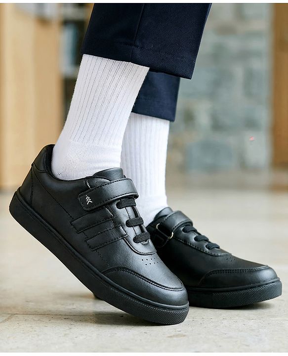 Pine Kids School Shoes with Velcro Closure - Black