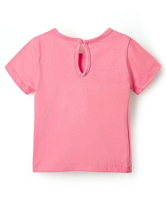 Babyhug Cotton Knit  Half Sleeves Frock & Inner T-Shirt With Floral Applique - Pink & Blue