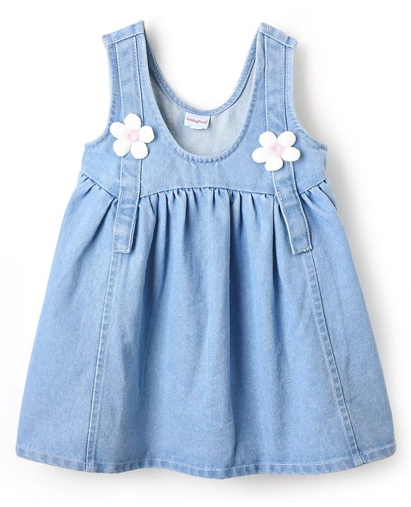 Babyhug Cotton Knit  Half Sleeves Frock & Inner T-Shirt With Floral Applique - Pink & Blue